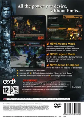 Dynasty Warriors 4 - Xtreme Legends box cover back